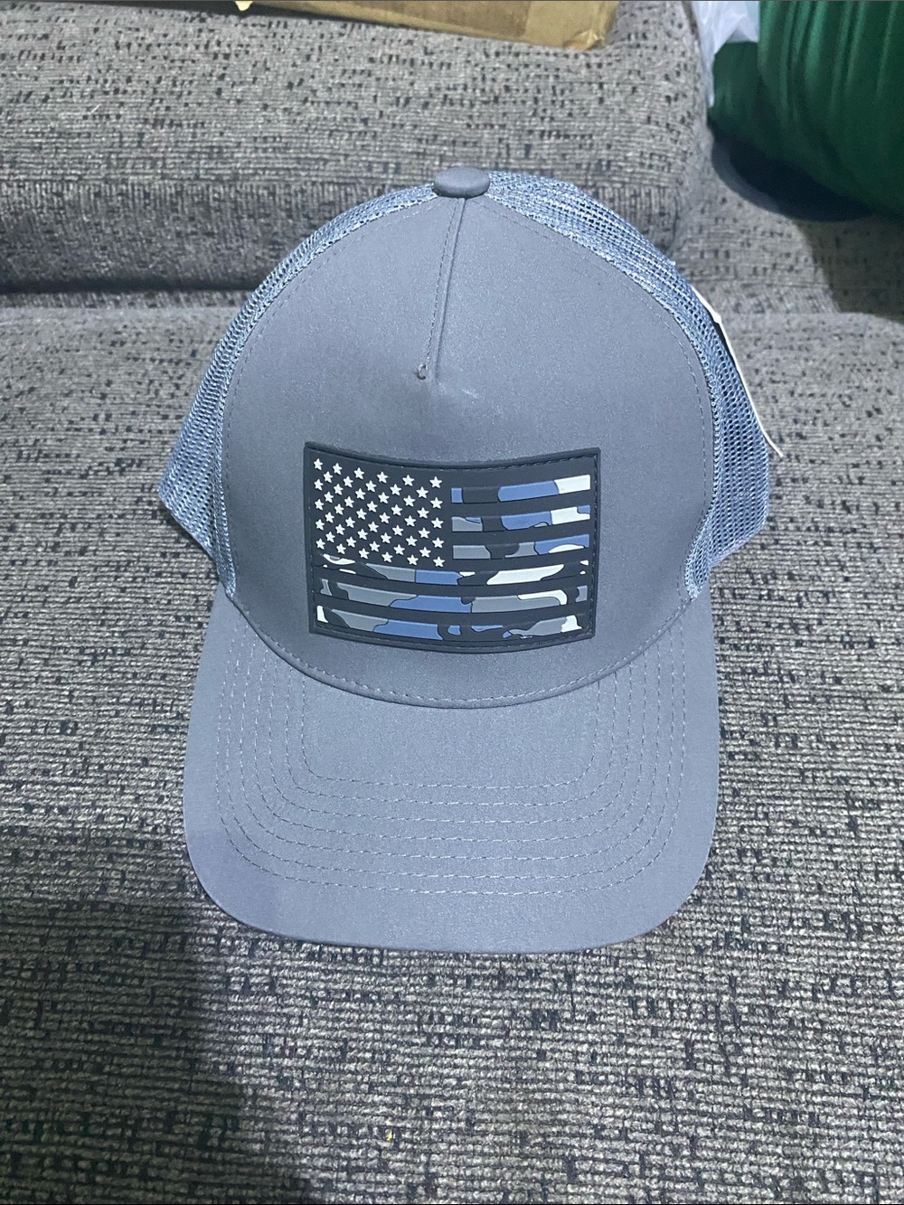 Zion Gray and Blue Camo Flag Trucker Hat